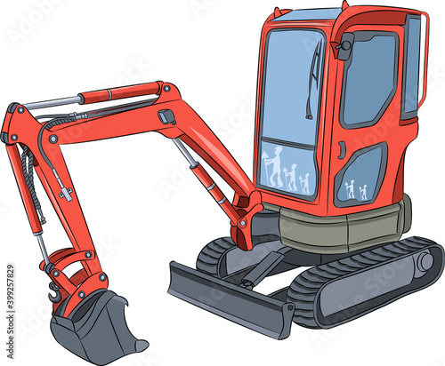 Red mini excavator on tracks.