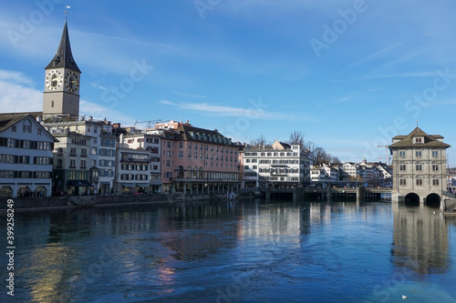 View over Zürich and the river Limmat in Switzerland
