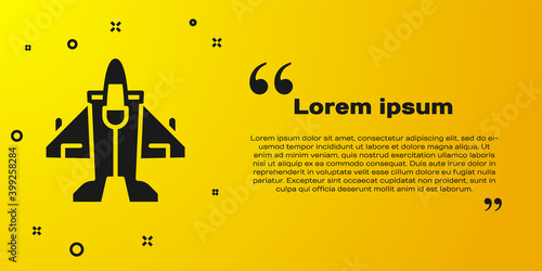 Black Jet fighter icon isolated on yellow background. Military aircraft. Vector.