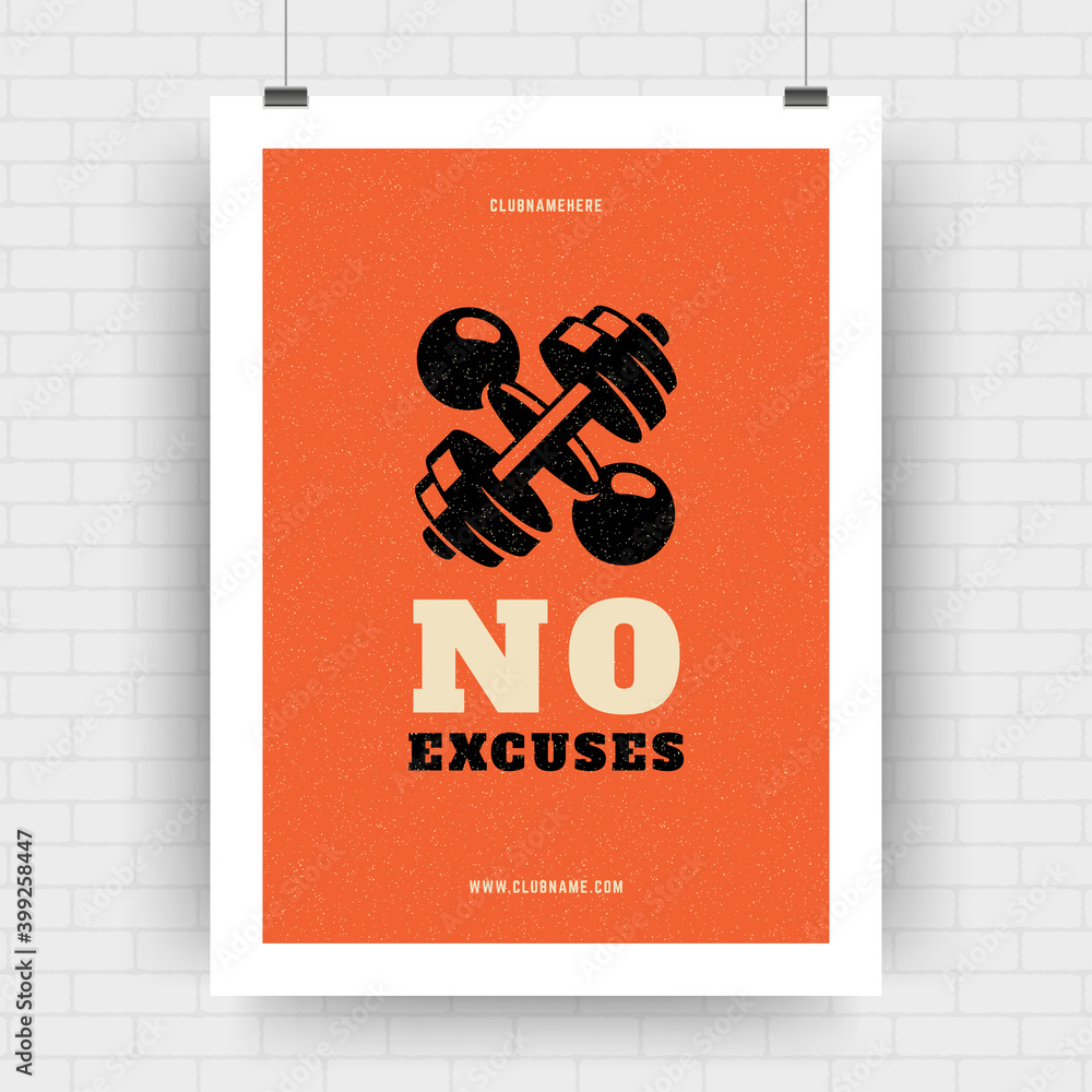 Fitness motivation poster retro typographic quote design template A4 ...