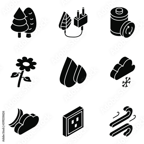 
Pack of Weather and Nature Glyph Isometric Icons 

