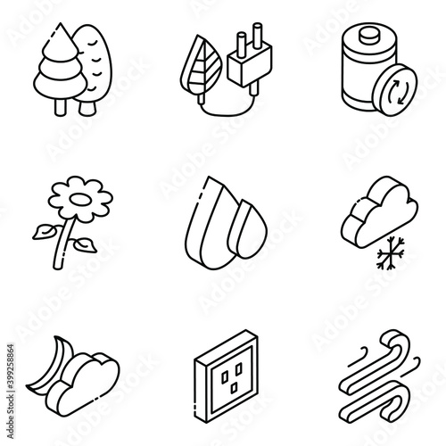 
Pack of Weather and Nature Glyph Isometric Icons 
