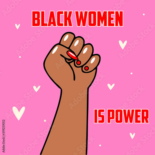 Hand girl protests for her rights. Black lives matter. Vector illustration in flat cartoon style on isolated background.