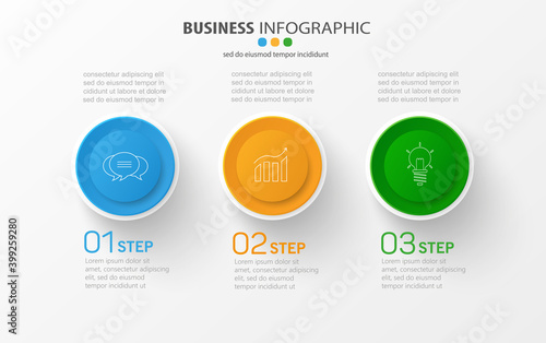 Business infographic vector design template with 3 options, parts, steps or processes. Can be used for workflow layout, diagram, number options, web design