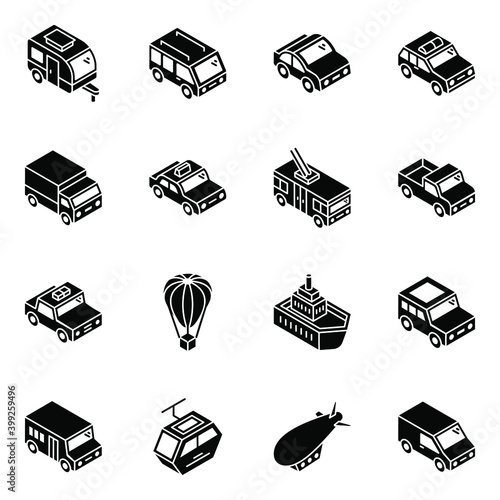 
Pack of Transport Glyph Isometric Icons 
