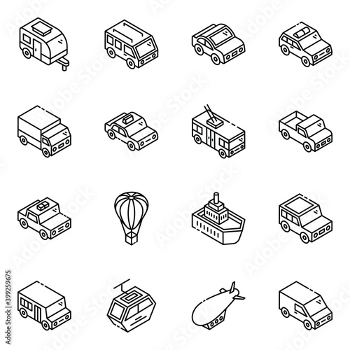 
Pack of Transport Glyph Isometric Icons 
