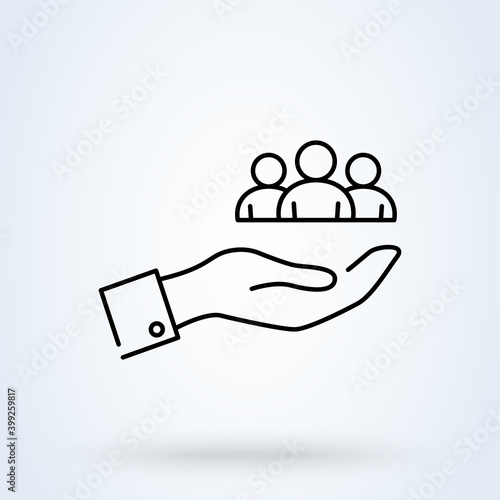 customer service sign line icon or logo. Customer support and hand holding concept. Full customer care service vector linear illustration.