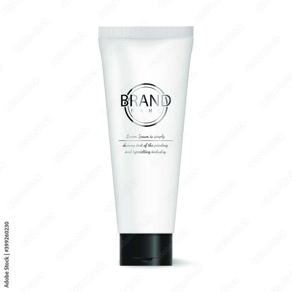 Cosmetic tube isolated on white background. Plastic tube for cream, lotion, shower gel, body milk. Ready mock up template for design. Vector illustration Cosmetic tube isolated on white background. Plastic tube for cream, lotion, shower gel, body milk. Ready mock up template for design. Vector illustration