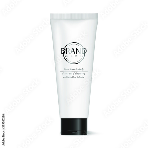 Cosmetic tube isolated on white background. Plastic tube for cream, lotion, shower gel, body milk. Ready mock up template for design. Vector illustration