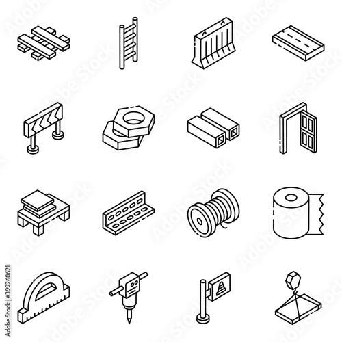 
Pack of Building Material Glyph Isometric Icons
