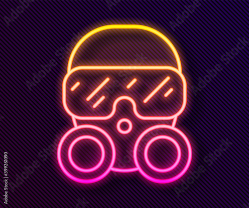 Glowing neon line Gas mask icon isolated on black background. Respirator sign. Vector.