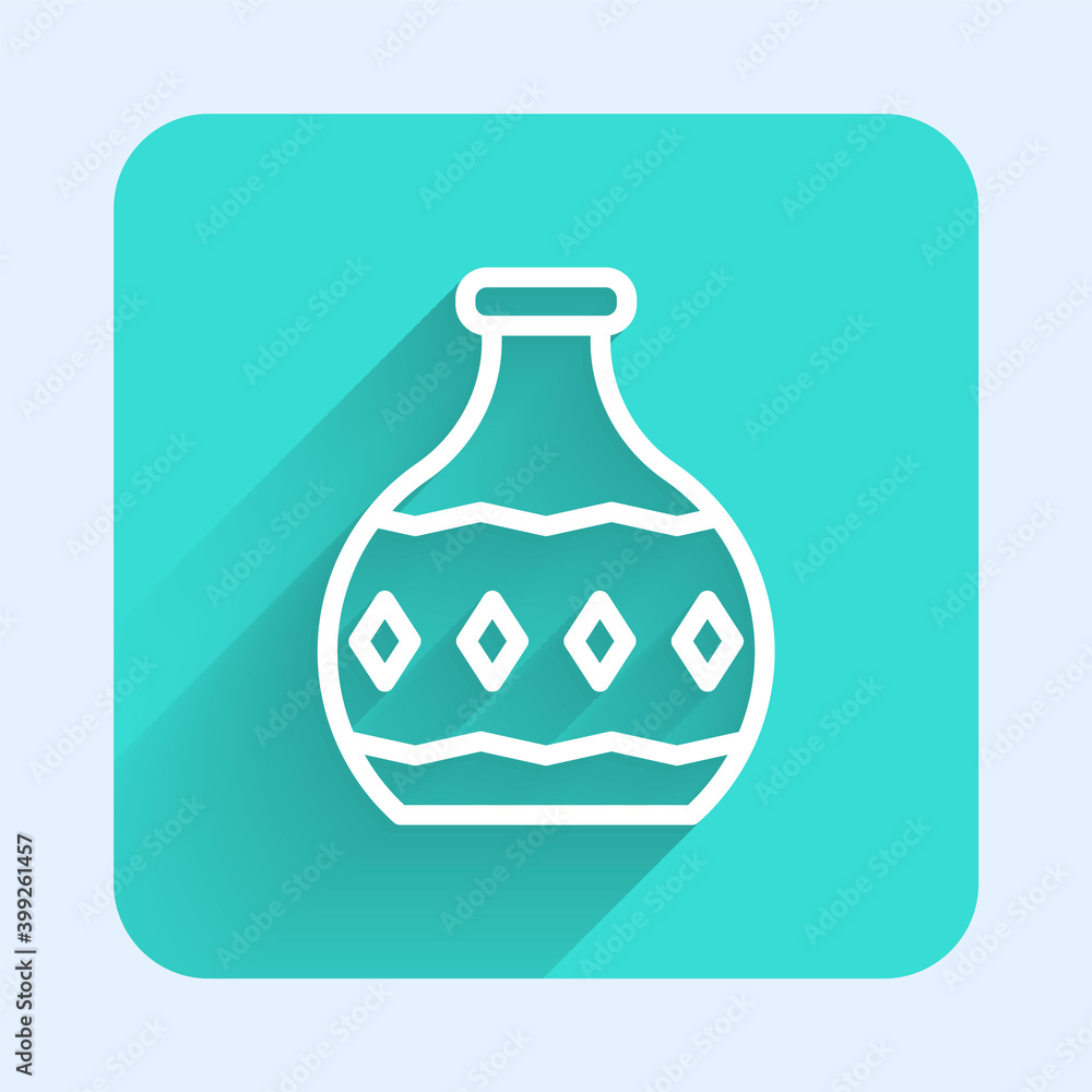 White line Tequila bottle icon isolated with long shadow. Mexican alcohol drink. Green square button. Vector.