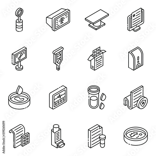 
Pack of Medical Prescriptions Glyph Isometric Icons 
