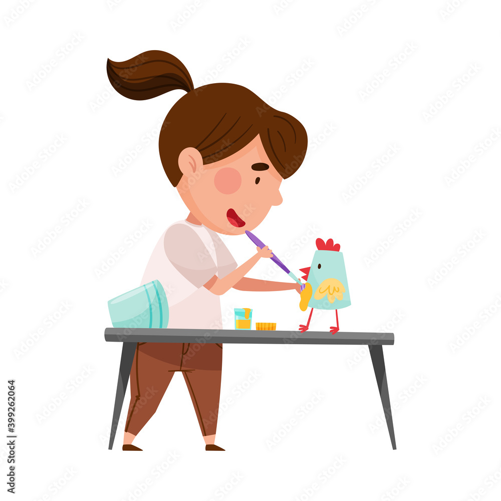 Inventive Girl Engaged in Upcycling Reusing Recyclable Material Vector Illustration Inventive Girl Engaged in Upcycling Reusing Recyclable Material Vector Illustration