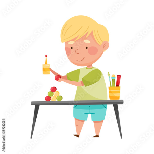 Inventive Boy Engaged in Upcycling Reusing Recyclable Material Vector Illustration