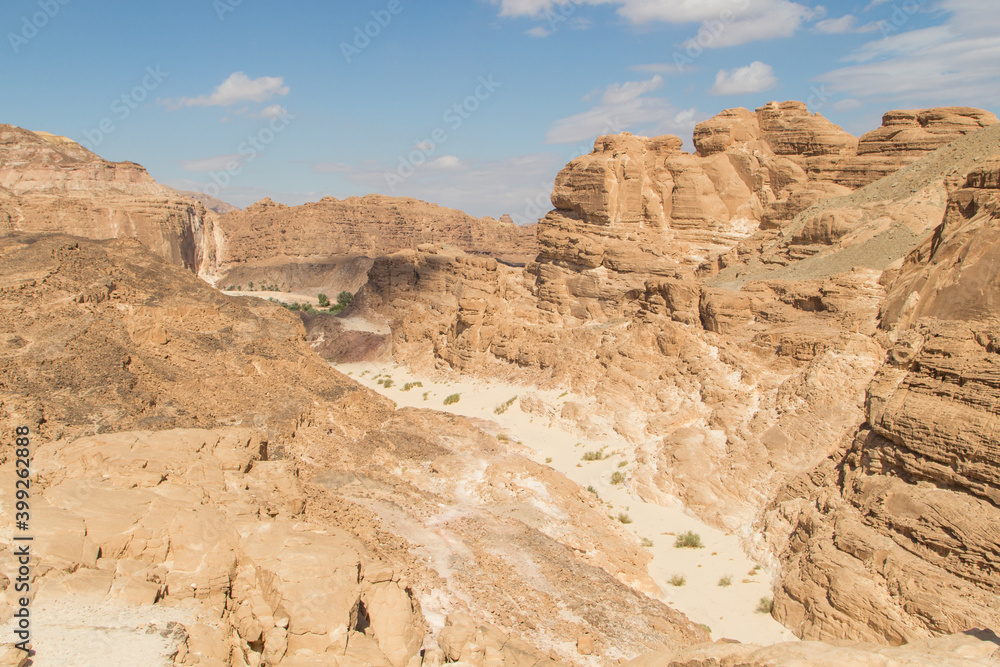 White canyon with yellow rocks. Egypt, desert, the Sinai Peninsula, Dahab.