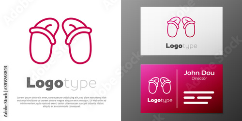 Logotype line Flip flops icon isolated on white background. Beach slippers sign. Logo design template element. Vector.