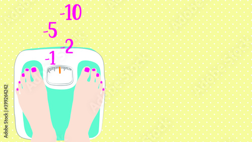 weight scales. woman feet on weight scales. healthy weight. losing weight, diet lifestyle,  diet program concept. vector illustration.