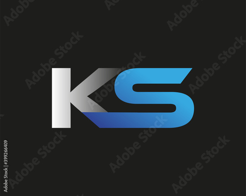initial letter KS logotype company name colored blue and silver swoosh design. isolated on black background.