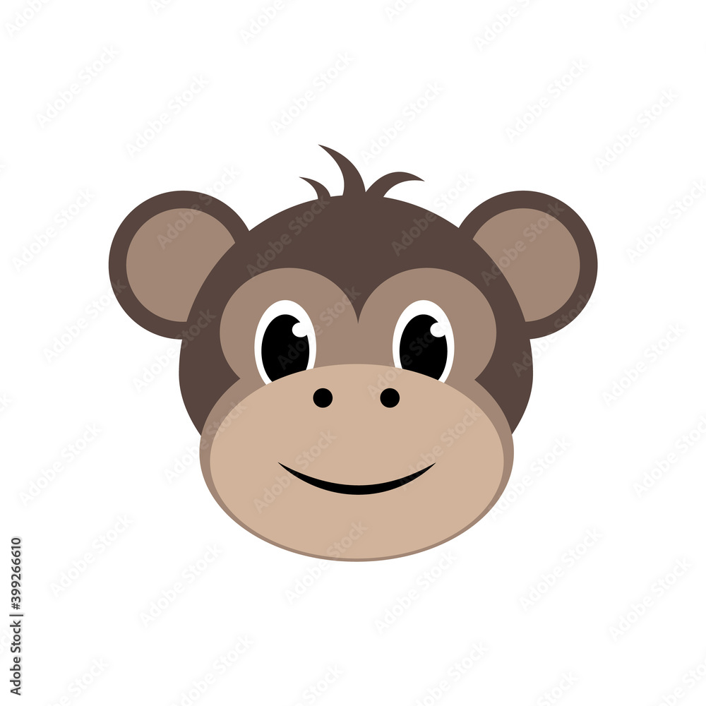 Cute monkey face isolated on white. Vector illustration. Cute monkey face isolated on white. Vector illustration.
