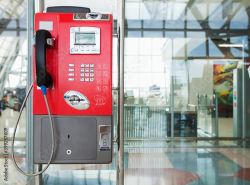 Public telephone in transport building.