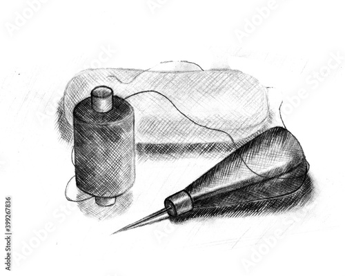 Photography Blackboard pencil hand drawn illustration of still life, art school tutorial, graphics lesson, commercial art