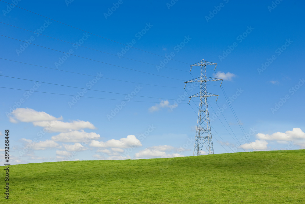 Power pylon in green field. Power pylon in green field.