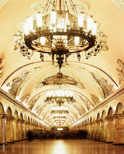 Chandelier in an ornate metro station.
