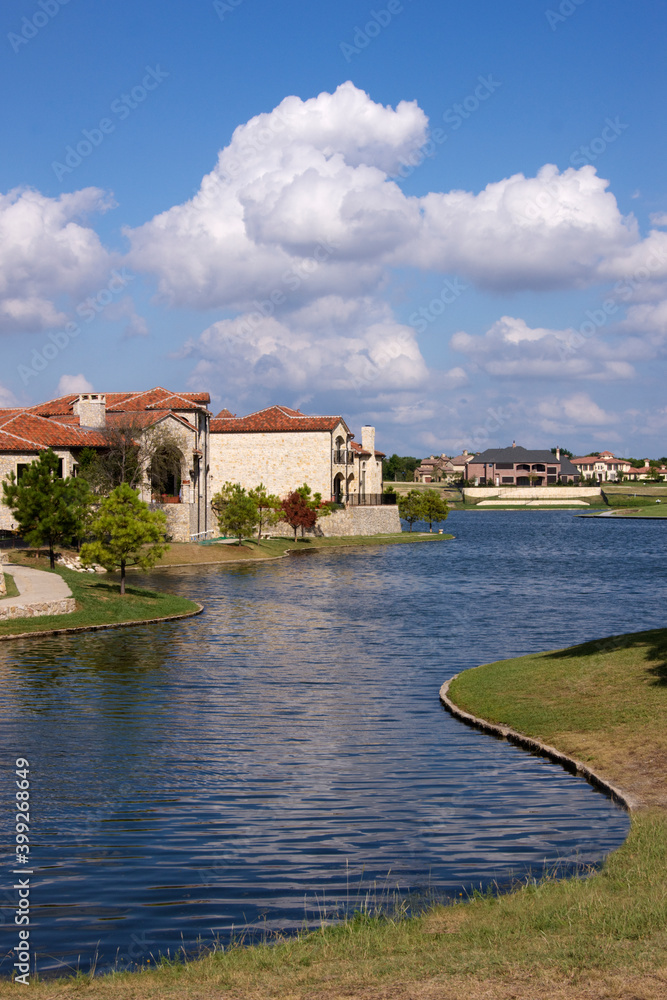 River running through residential neighbourhood.