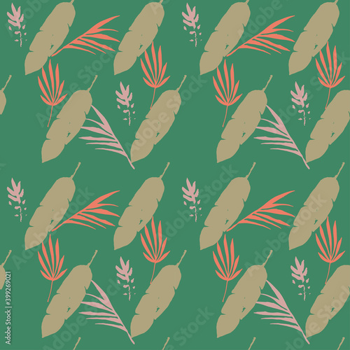 Hipster Tropical Vector Seamless Pattern. Monstera Banana Leaves Dandelion Feather Tropical Seamless Pattern.