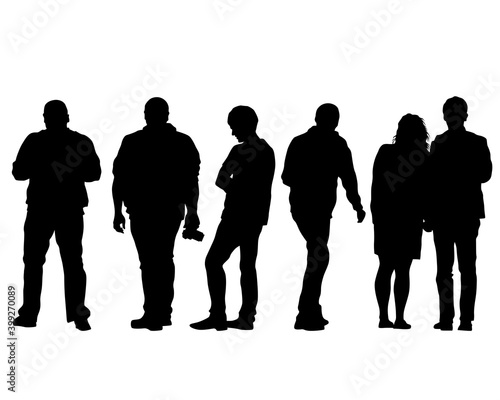 Man and women walking on street. Isolated silhouette on a white background