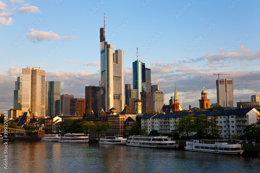 Skyline of Frankfurt and Main River in the early morning, Skyline of Frankfurt and Main River in the early morning,