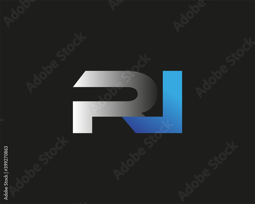 initial letter RI logotype company name colored blue and silver swoosh design. isolated on black background.