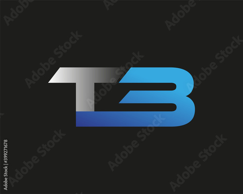 initial letter TB logotype company name colored blue and silver swoosh design. isolated on black background.