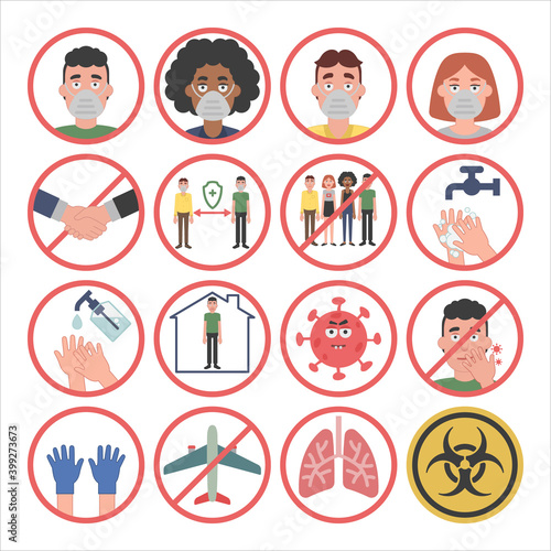 Information about covid-19 and virus protection tips. Vector illustration