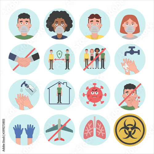 Information about covid-19 and virus protection tips. Vector illustration