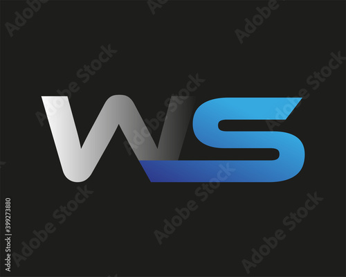 initial letter WS logotype company name colored blue and silver swoosh design. isolated on black background.