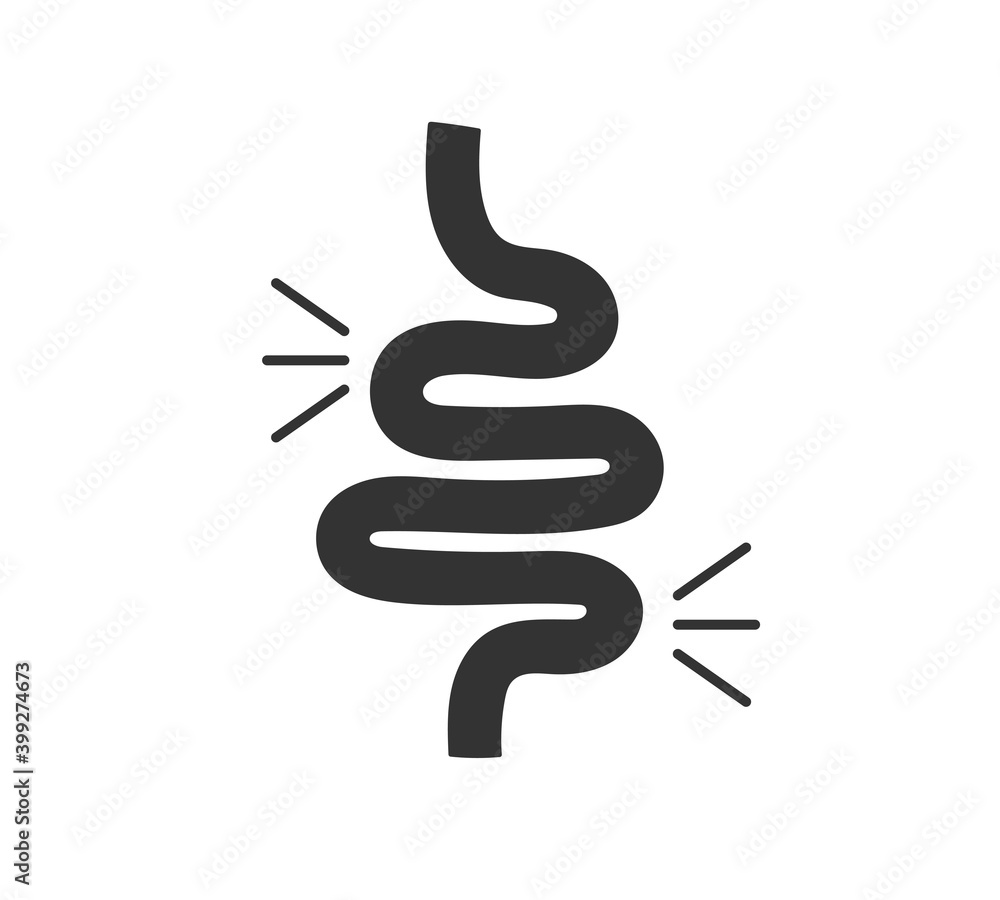 Gut constipation icon in flat style. Colitis vector illustration on white isolated background. Stomach business concept. Gut constipation icon in flat style. Colitis vector illustration on white isolated background. Stomach business concept.