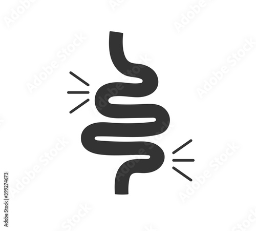 Gut constipation icon in flat style. Colitis vector illustration on white isolated background. Stomach business concept.