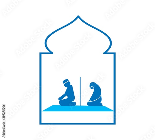 Prayer Room Icon. Moslem Praying Area Vector Illustration. Salat Place Sign and Symbol. Islamic Activities Logo Template. EPS 10.