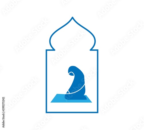 Prayer Room Icon. Moslem Praying Area Vector Illustration. Salat Place Sign and Symbol. Islamic Activities Logo Template. EPS 10.