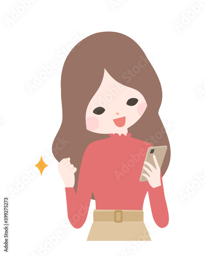 スマートフォンを操作する若い女性　上半身