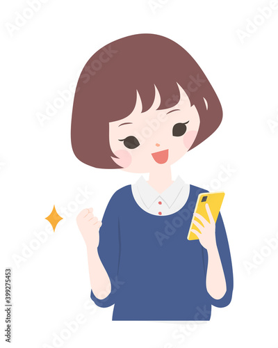 スマートフォンを操作する若い女性　上半身