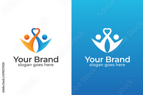 modern color people care logo. romance happy valentine symbol. People human together family unity logo icon