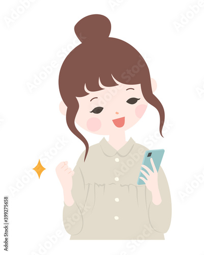 スマートフォンを操作する若い女性　上半身