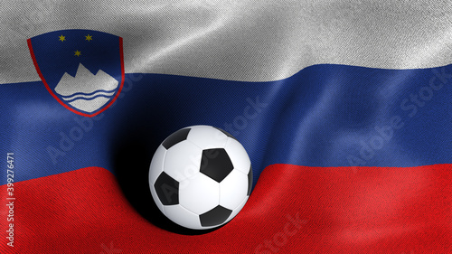 3D rendering of the flag of Slovenia with a soccer ball