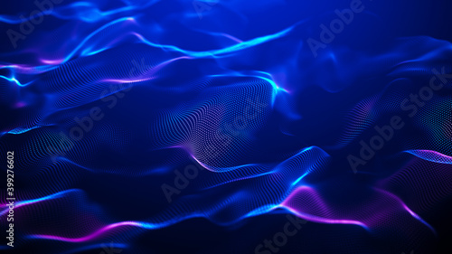 Futuristic point wave. Abstract background with a dynamic wave.Connecting background. Abstract wave. Artificial intelligence. Big data technology 3d rendering
