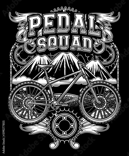 design for a mountain bike team with the name pedal squad


