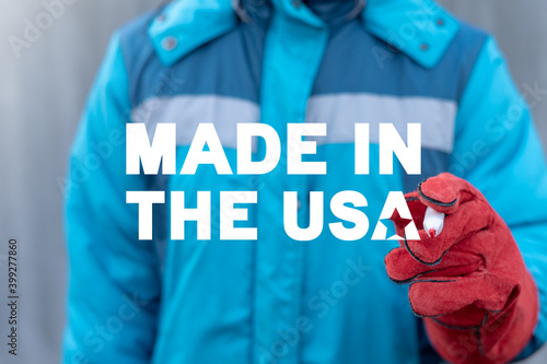 Industry concept of made in the usa. Quality american product control.