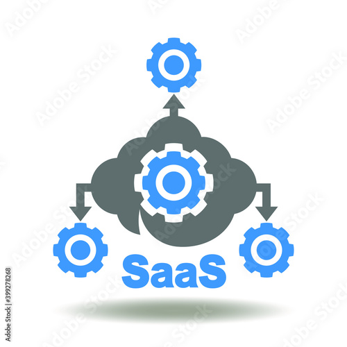 Cloud with gears network icon vector. SaaS Software as a Service Web Technology Symbol.
